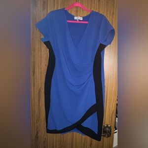 Almost Famous Blue and Black Faux-Wrap Sheath Dress
